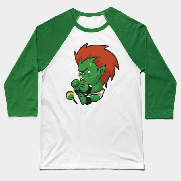 Street Fighter Babies: Blanka Baseball T-Shirt by ohshirtdotnet